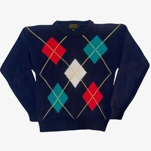 Vintage 90s Eddie Bauer Argyle Knit Sweater men’s size M